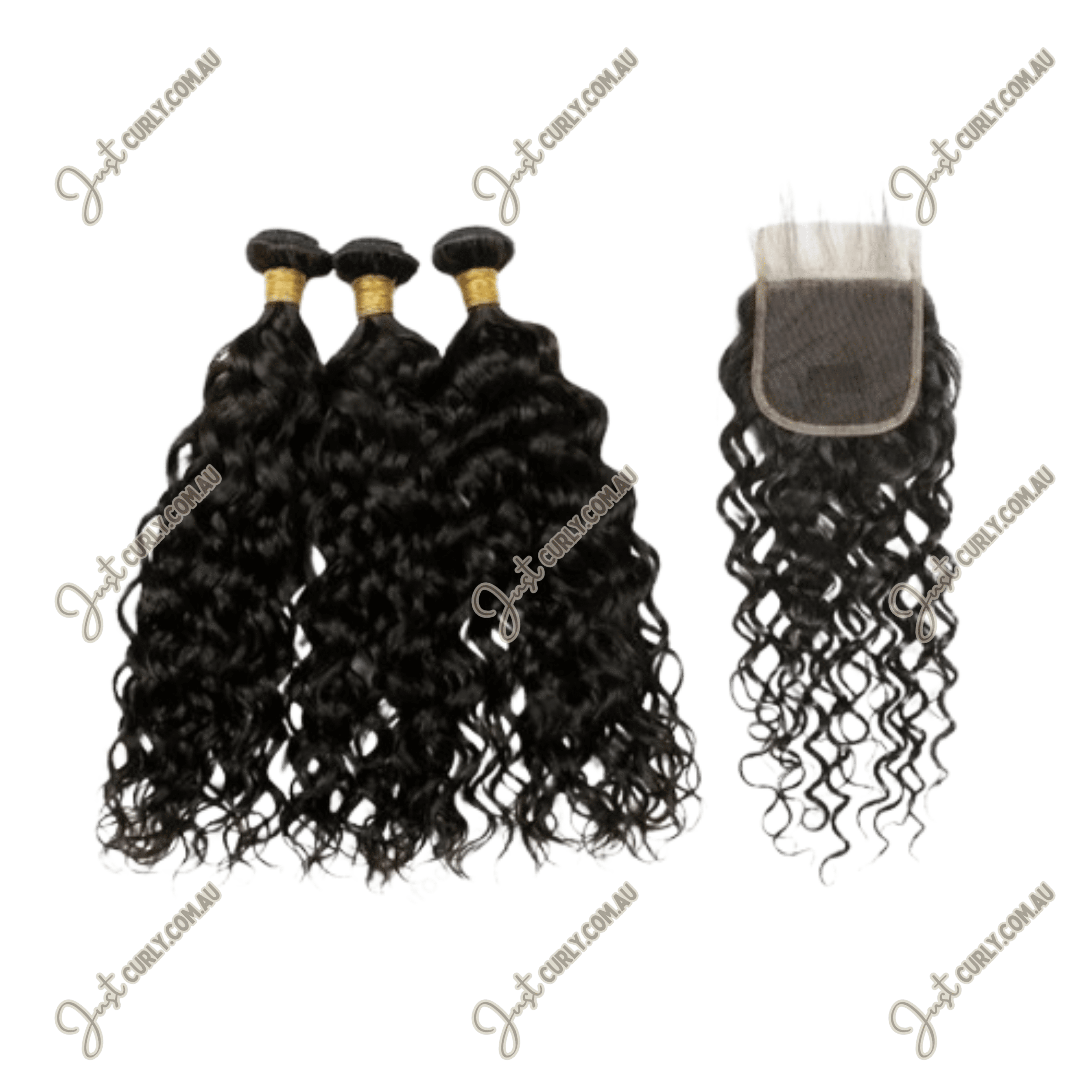 Nulook Hair 100% Virgin Human Hair Water Wave Bundles + Lace Closure